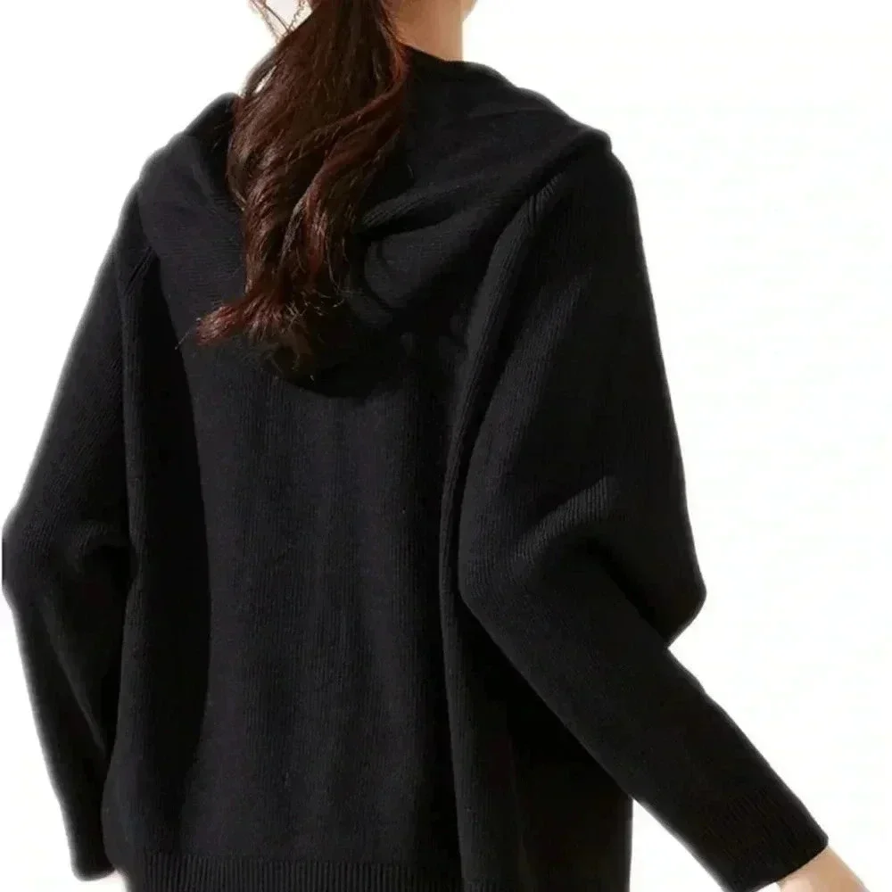 Ligotto Button Front Cardigan Gorgeous Womens Large Black Hooded - Picture 2 of 11